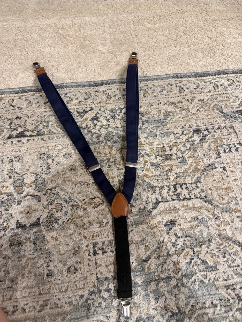 OshKosh B'gosh Navy Blue and Black Kids Suspenders with Brown Accent